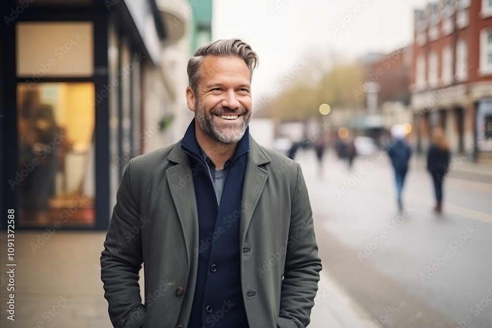 Portrait of a handsome middle-aged man smiling in the city Portrait of a handsome middle-aged man smiling in the city
