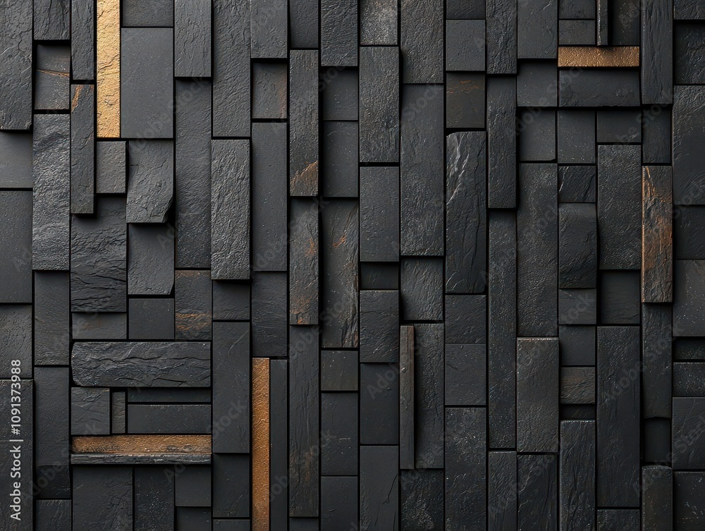 Textured stone panels with metallic accents, modern backdrop, 3D illustration Textured stone panels with metallic accents, modern backdrop, 3D illustration