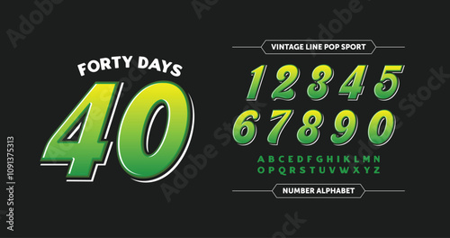 Forty Days 40: Vibrant gradient numbers in green and yellow, set against a bold orange-red background. A striking design for custom sports jerseys and team apparel.