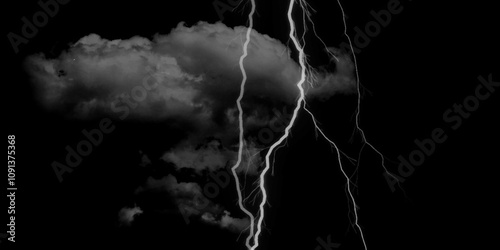 Dark cloud at sky with light thunder bolt. Marble texture pattern background, wall grunge texture. Fork lightning striking down during summer storm. Heavy storm bringing thunder, lightnings and rain./