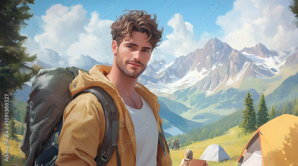 Naklejka premium Majestic Mountain Camping Adventure