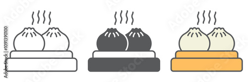 Dumpling line icon collection, food and asian restaurant, chinese dumpling vector icon set, vector graphics, editable stroke outline sign, eps 10