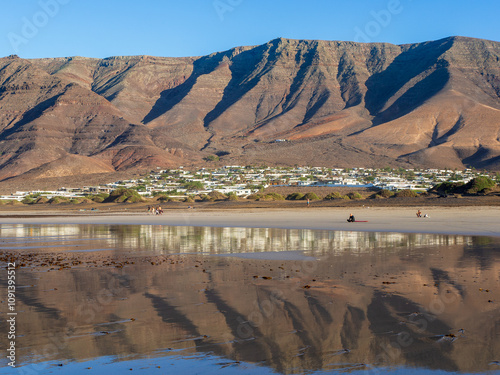 Village of Famara with Beach and Steep Cliffs in the Background, Lanzarote