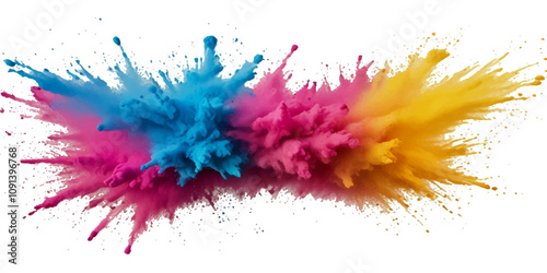 Vector abstract colorful rainbow holi paint and colorful cloud smoke powder explosion isolated on transparent wide panorama background.	
