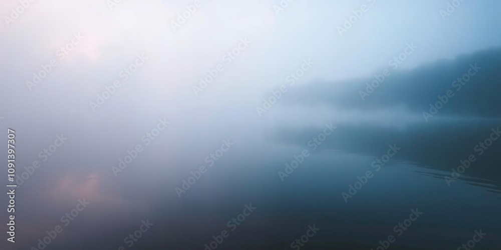 Fototapeta premium Softly glowing mist rises from the surface of a serene lake, shrouding its tranquil waters in an ethereal veil, peaceful surroundings, pink sky reflections
