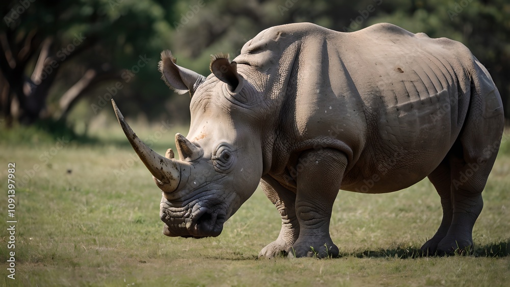 White Rhinoceros Standing in a Field of Grass White Rhinoceros Standing in a Field of Grass