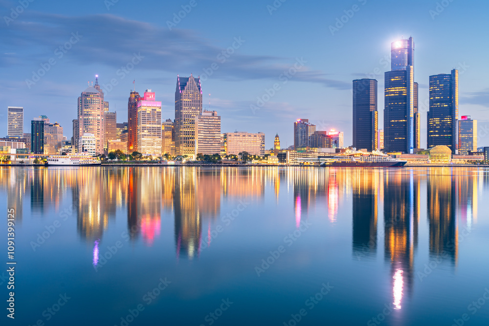Φωτογραφία Detroit, Michigan, USA Skyline at Dawn