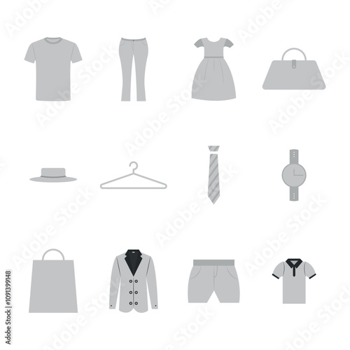 Clothes and accessories icon including tie and hanger.