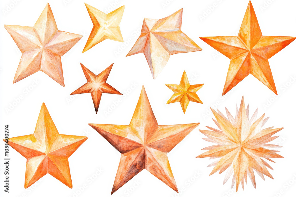Obraz premium A collection of artistic orange stars in various sizes, perfect for creative projects and festive decorations.