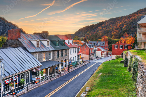 Harpers Ferry, West Virginia, USA townscape at dawn in autumn. photo