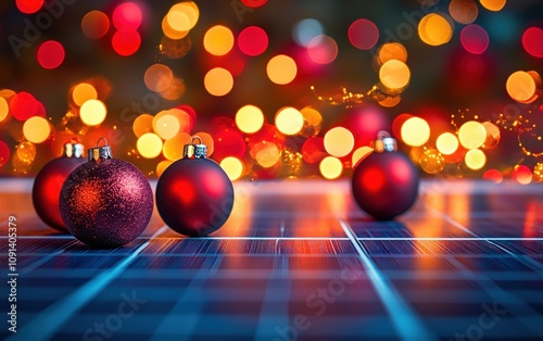 solar panel on christmas background 
