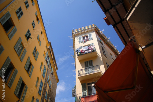 01 JULY 2017 - Nice, France - The old town of Nice, with appartments and old buildings photo