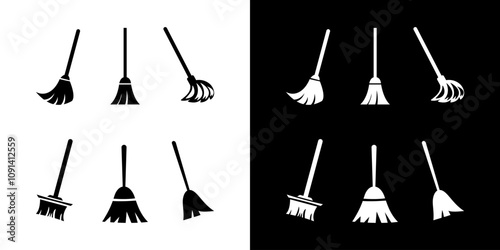 Set of Broom silhouette vector cleaning sweep home sweeper isolated