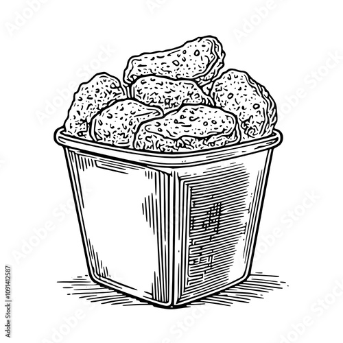 Hand-Drawn Chicken Nuggets in a Bucket - Vector, PNG, EPS
