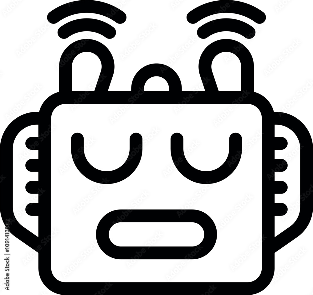Obraz premium Cartoon robot receiving signals with antennae and displaying a surprised expression, suitable for technology and communication concepts