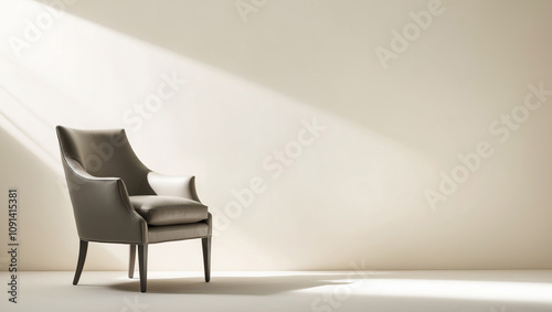 Elegant armchair positioned in a well-lit, minimalistic room showcasing modern interior design elements