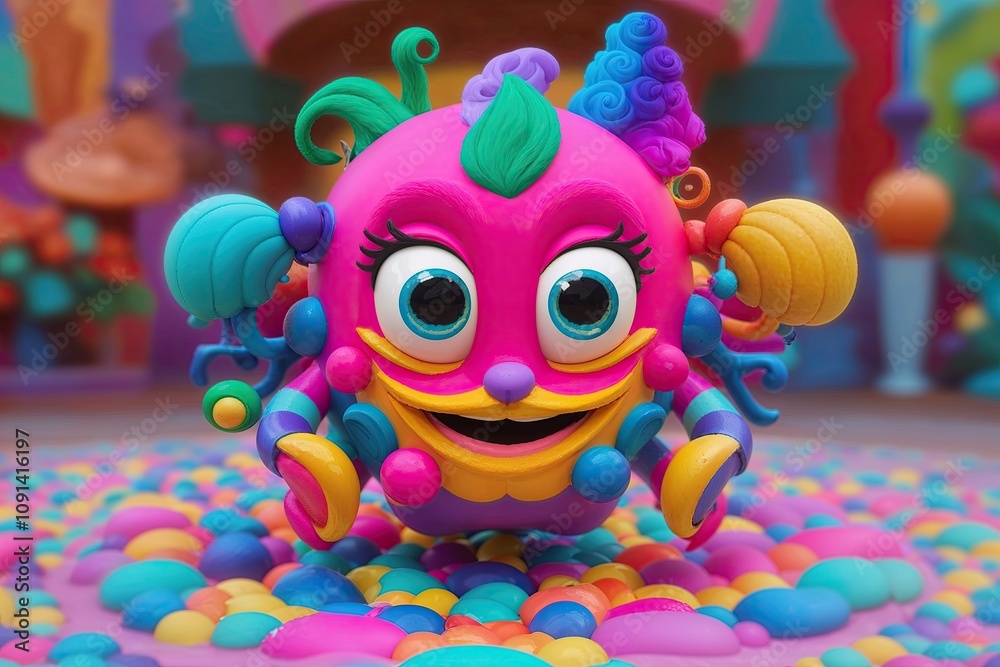 Fototapeta premium Colorful Three-Dimensional Whimsical Character Design for Playful Aesthetics