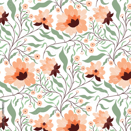 orange brown autumn floral allover pattern