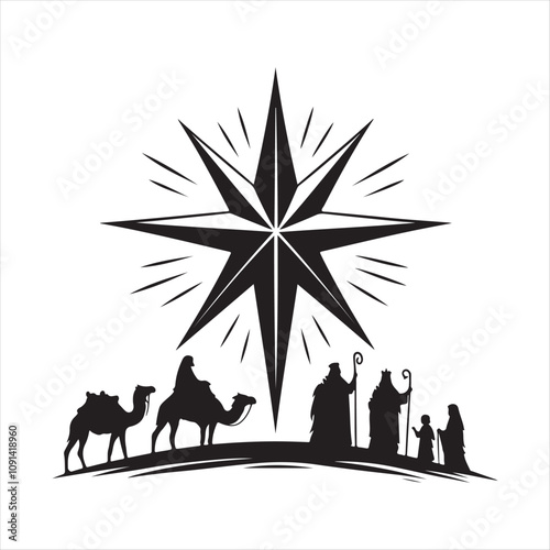 Star of Bethlehem, Christian silhouette vector art illustration