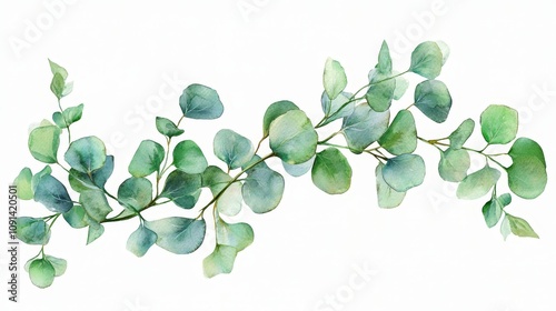 Watercolor Eucalyptus Branch Frame - Elegant watercolor painting of eucalyptus leaves, perfect for wedding invitations, cards, and other designs. Symbolizing peace, growth, purity, healing, and renewa photo