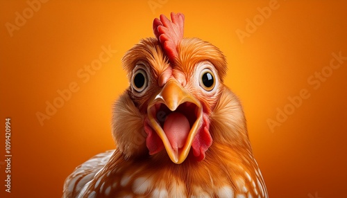 Wallpaper Mural cartoonish chicken orange background surprised expression funny and quirky Torontodigital.ca