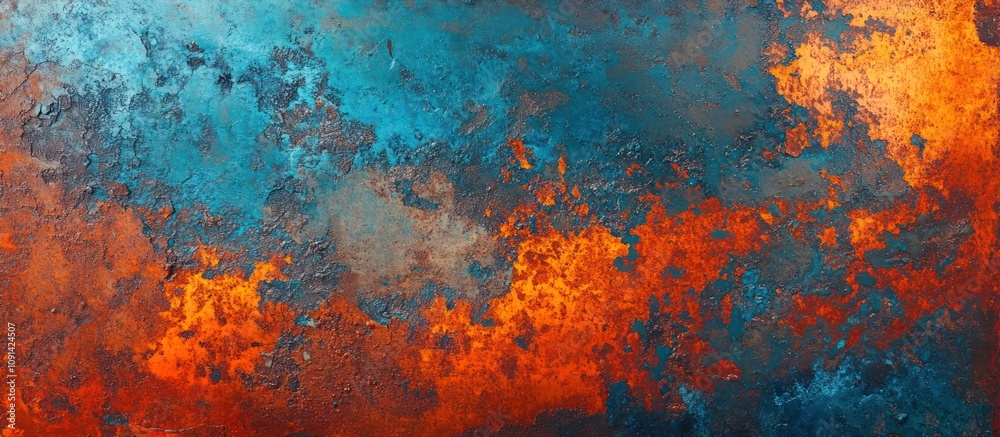 Fototapeta premium Abstract Rust and Teal Metal Texture: A Fiery Oxidized Surface