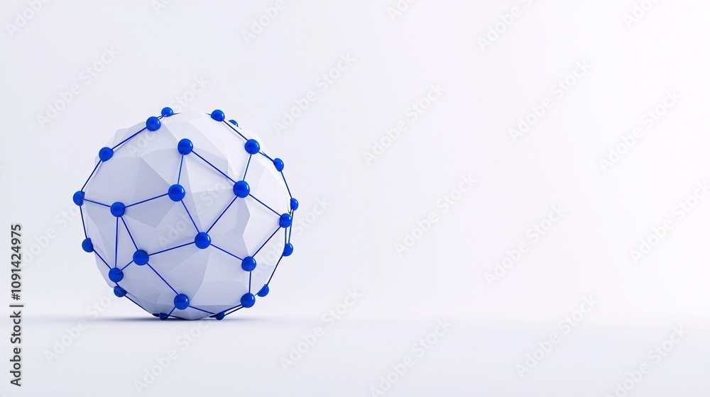 Fototapeta premium Futuristic AI Brain Model with Interconnected Neural Network Nodes on White Background, 3D Render