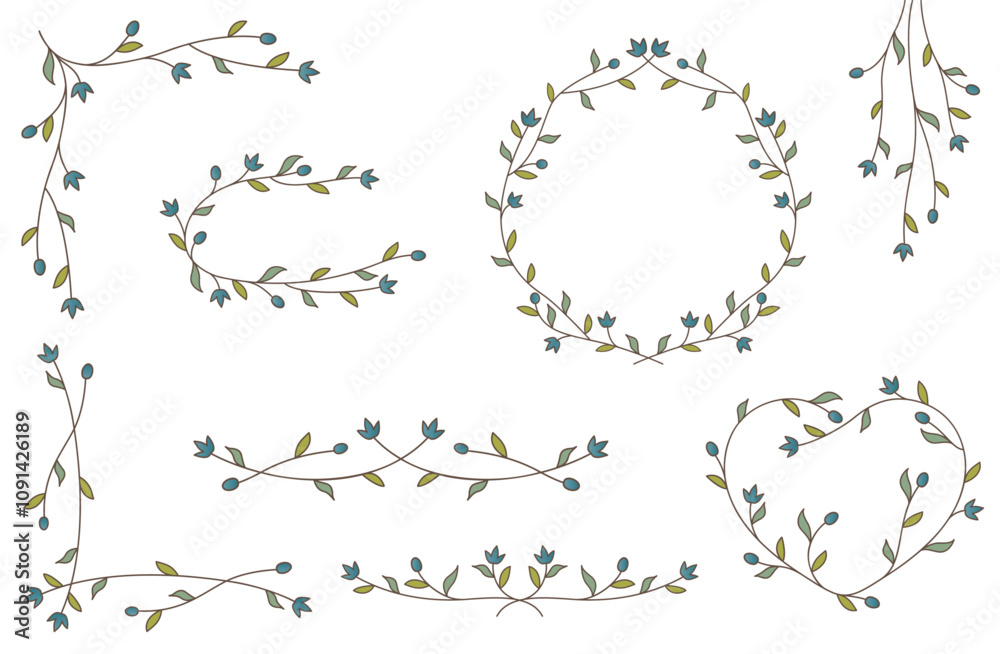 Obraz premium Design line collection with flower and ornamental leaves corner, separator, main and frame elements
