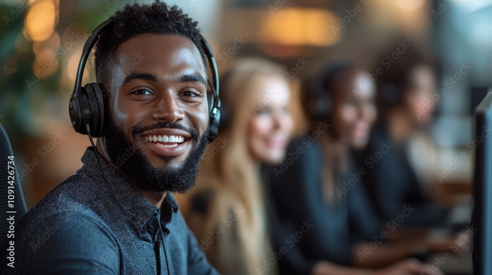 Fototapeta premium Customer support agent assisting clients modern office professional environment focused viewpoint