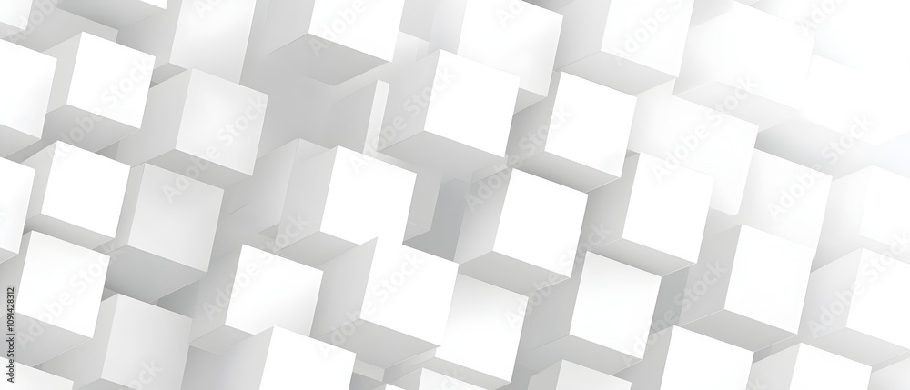 Obraz premium Abstract Geometric White Cube Pattern: A clean, modern, and minimalist background featuring an array of white cubes arranged in a dynamic pattern. The image evokes a sense of order, precision.