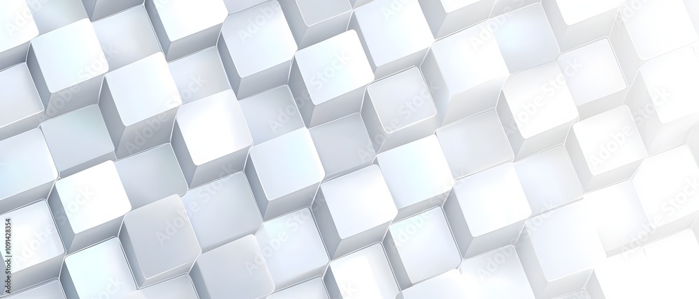 Obraz premium Abstract Geometric White Cube Pattern: A clean, modern, and minimalist background featuring an array of white cubes arranged in a dynamic pattern. The image evokes a sense of order, precision.
