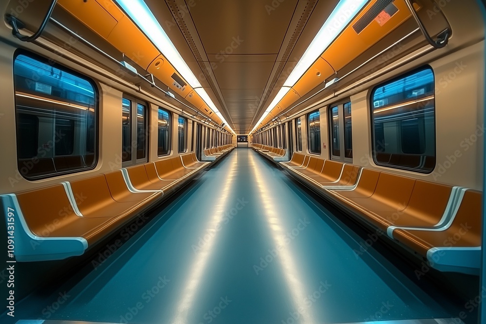 Fototapeta premium Empty seats in electric train