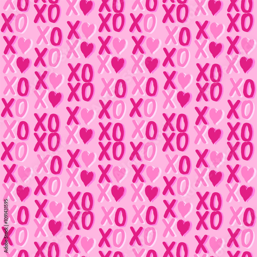 Seamless pattern. XOXO. Shades of pink. Background for congratulations. Valentine's Day.