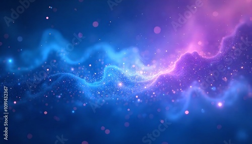 A galaxy-themed gradient background with deep blue and purple shades fading into specks of white stars.