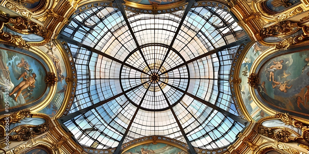 Obraz premium Galleria Vittorio Emanuele II in Milan, Italy: A Stunning Architectural Landmark Featuring Luxurious Shops, Elegant Glass Roof, and Historic Ambiance in the Heart of Milan