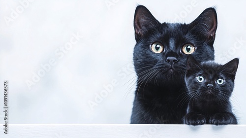 Mysterious Black Cat Shadow: Close-up Shot of Detailed Fur Outlines and Expressive Ears on Light Background photo