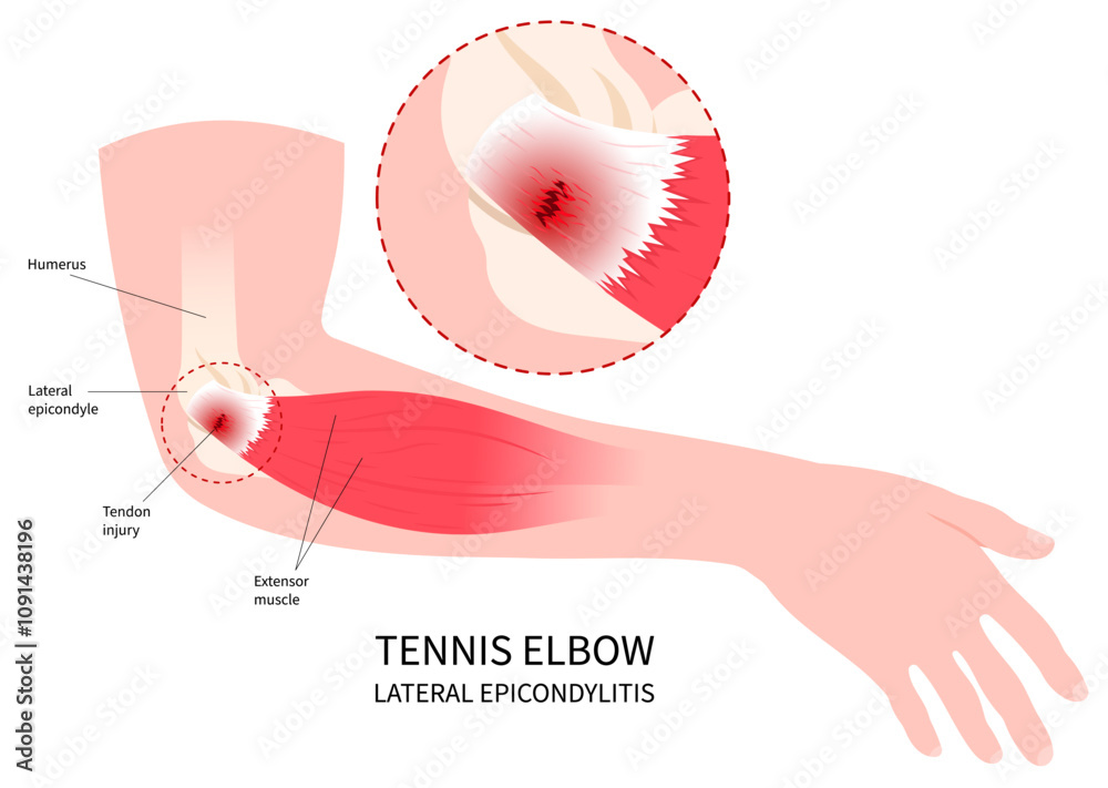 Obraz premium Muscle anatomy of Lateral epicondylitis or called Golfer’s tennis elbow with arm tendon inflammation pain