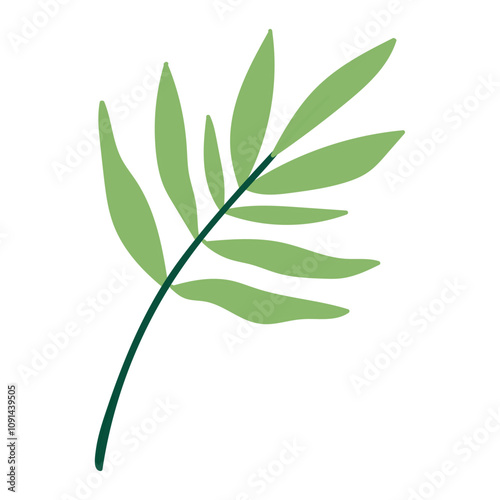 Single green leaf doodle illustration. Hand-drawn and simple, perfect for nature-themed designs, eco projects, stickers, postcards, notebooks, and more. Colorful flat vector illustration with a fresh 