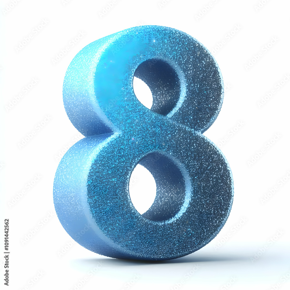blue 3d number 8 in glitter texture isolated on white background blue 3d number 8 in glitter texture isolated on white background