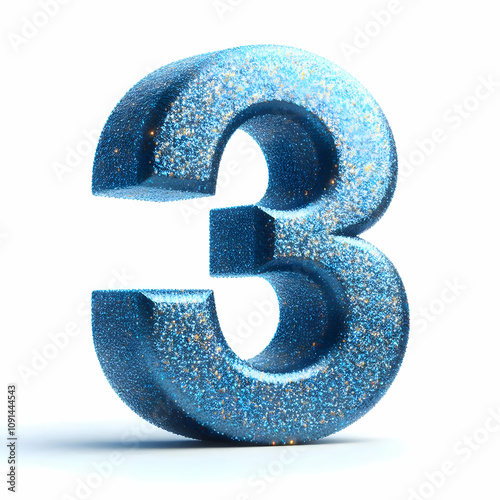 blue 3d number 4 in glitter texture isolated on white background photo