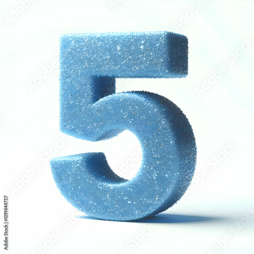 blue 3d number 5 in glitter texture isolated on white background photo