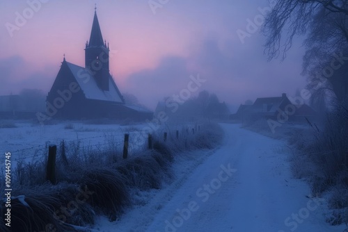 Oudendijk, The Netherlands: Church at sunrise during winter. photo