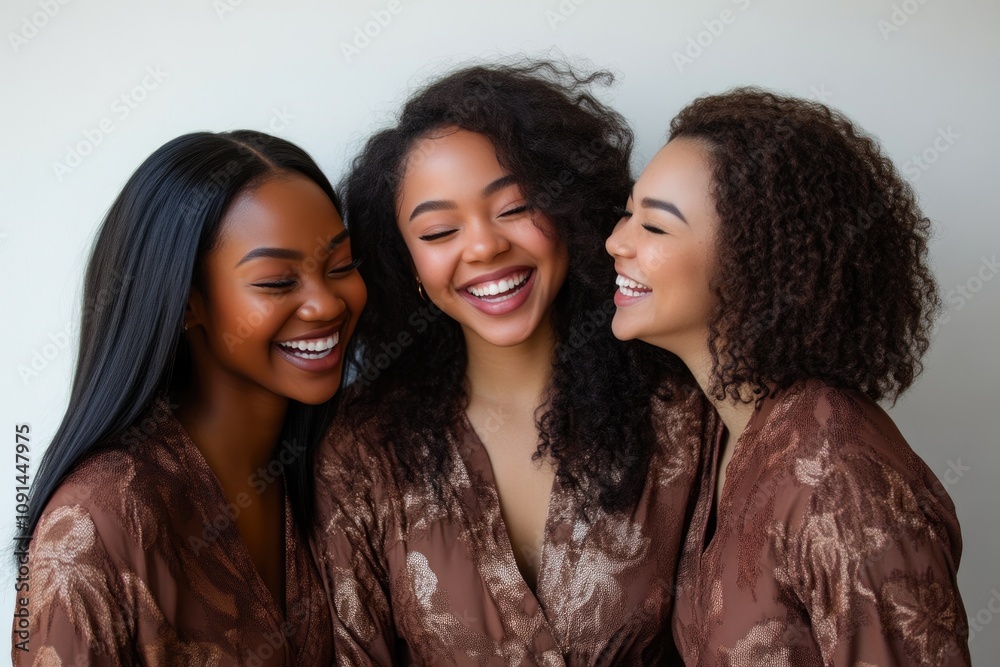 Fototapeta premium Young women enjoying each other's company in chocolate-themed sleepwear