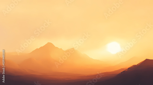 Atmospheric panorama on the surface of mars. martian landscape photo with hazy orange sky. Desolate Alien Desert. Illustration