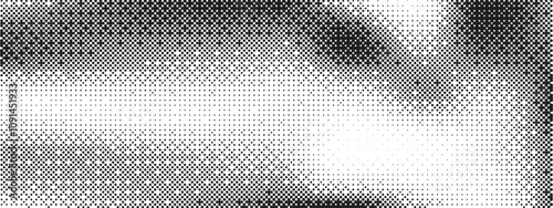 Pixelated bitmap gradient texture. Black and white dithered background. Abstract glitch-style pattern. Retro 8-bit video game screen aesthetic. Wide raster pixel art illustration. Vector