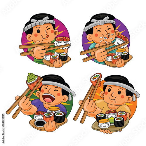 man eating sushi japan food