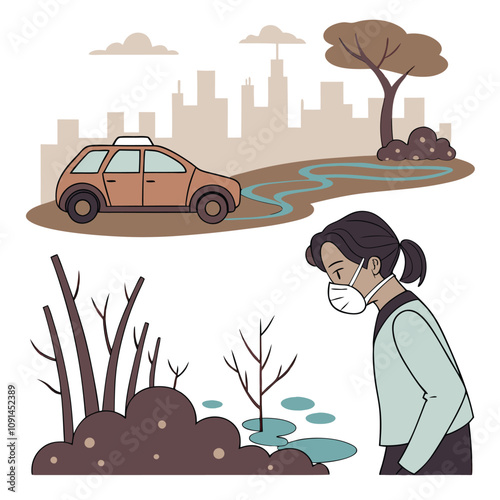 car pollution effects on city illustration