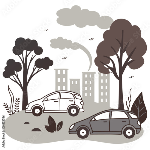 car pollution effects on city illustration