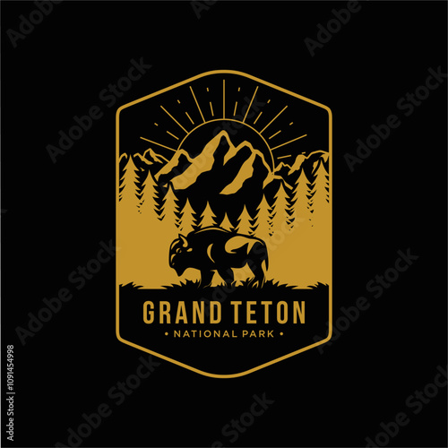 Line art Grand Teton National Park patch logo illustration