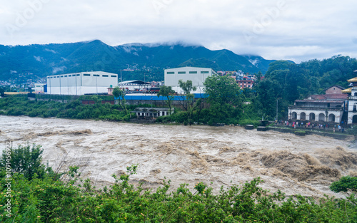  Bagmati River flooded and affected the riverbanks and homes during heavy rainfall in Kathmandu, Nepal. photo